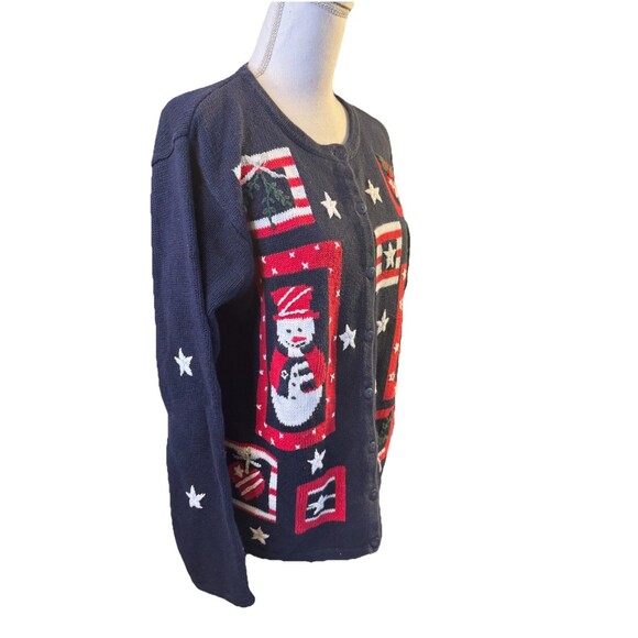 The Quacker Factory Embroidered Patriotic Snowmen Sweater Cardigan Size M a27 - Picture 6 of 10
